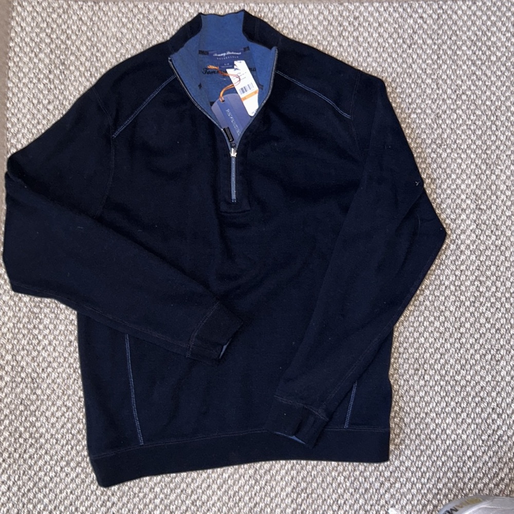NWT mens Tommy Bahama reversible quarter zip; 100% cotton